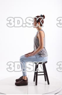 Sitting photo references of Molly blue jeans womna singlet 0001